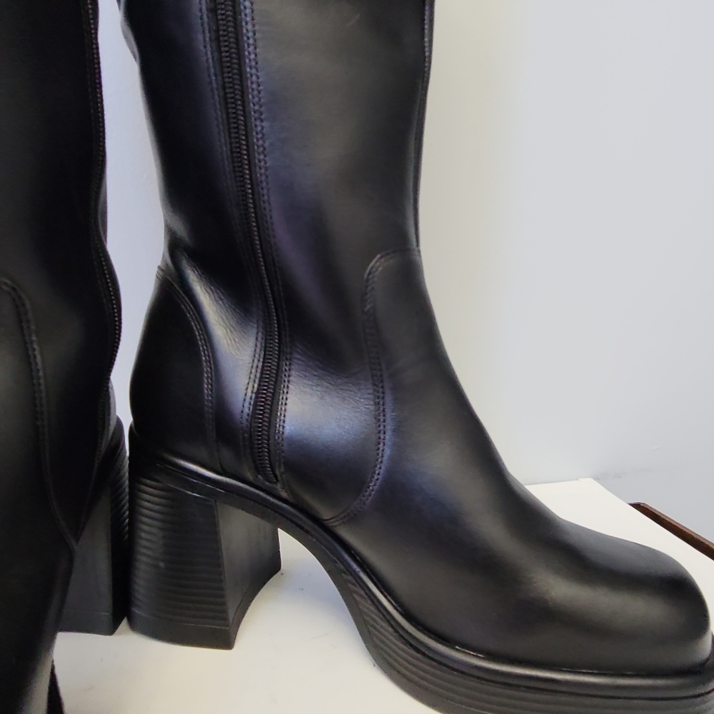 Steve Madden Black Over-the-Knee Platform Block Heel Boots - Picture 7 of 12